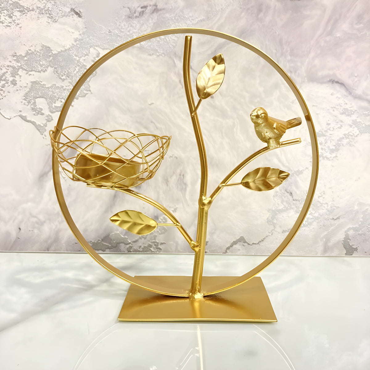 Golden Bird Nest Candle Stand